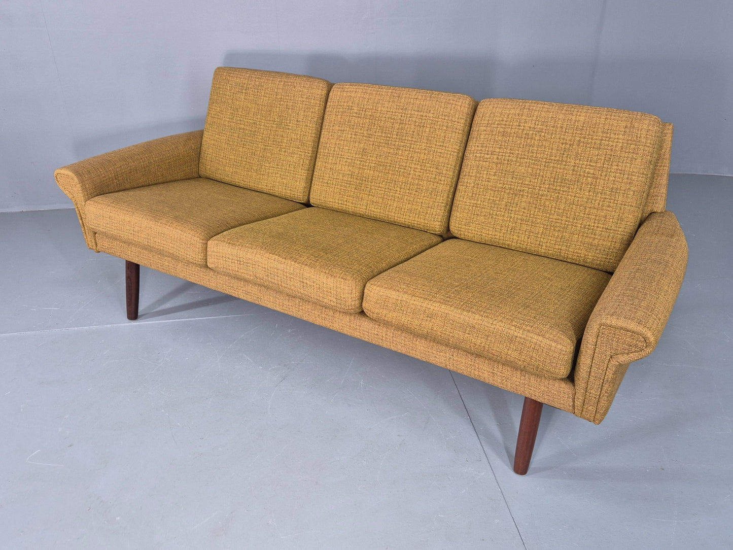 Vintage Danish 3 Seater Sofa 1960s Mid Century Retro Muted Yellow Green EB12541