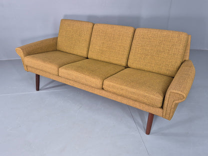 Vintage Danish 3 Seater Sofa 1960s Mid Century Retro Muted Yellow Green EB12541