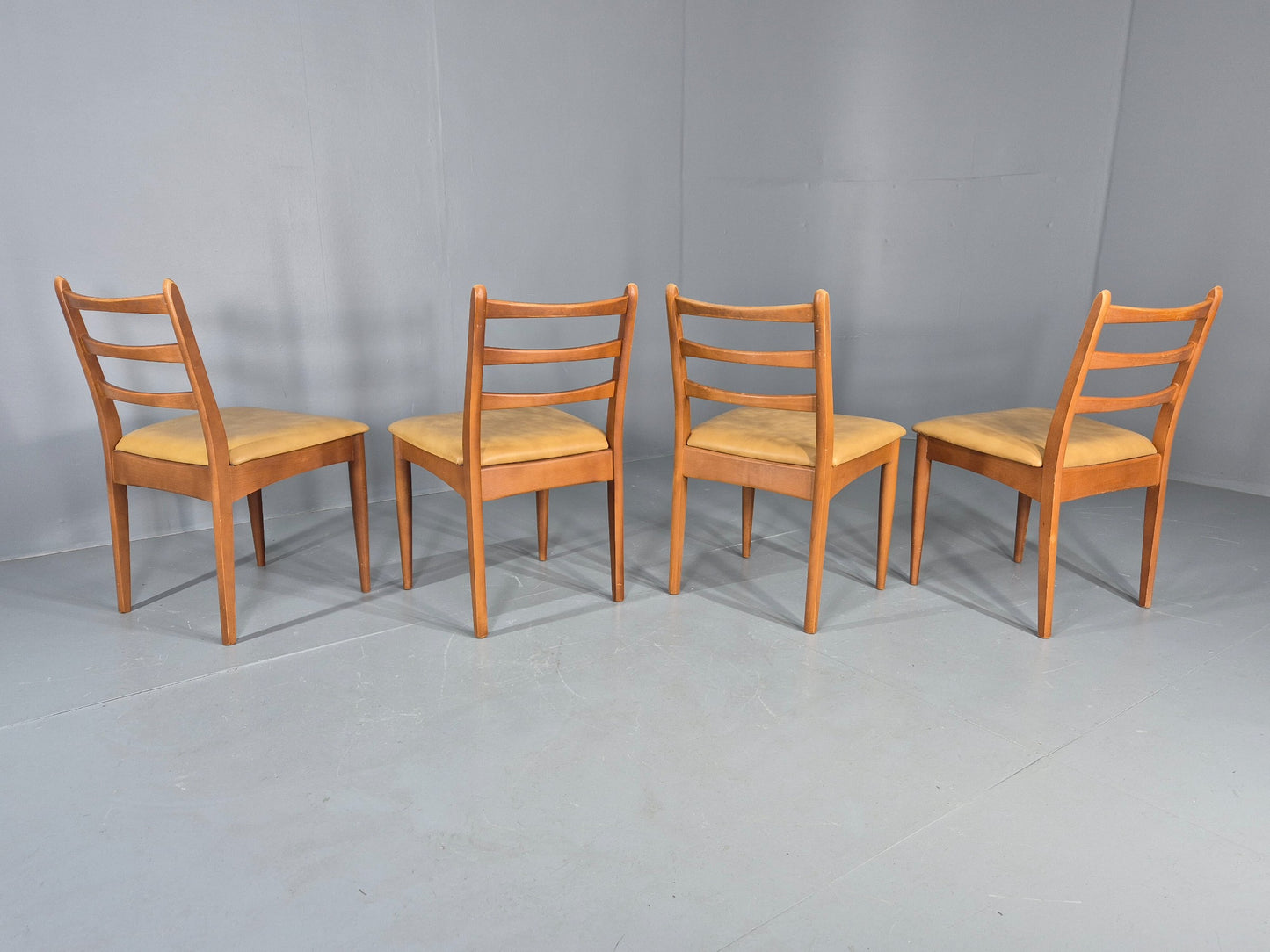 4 Vintage Mid Century Dining Chairs Beech Frames Vinyl Schreiber 1970s  EB12463