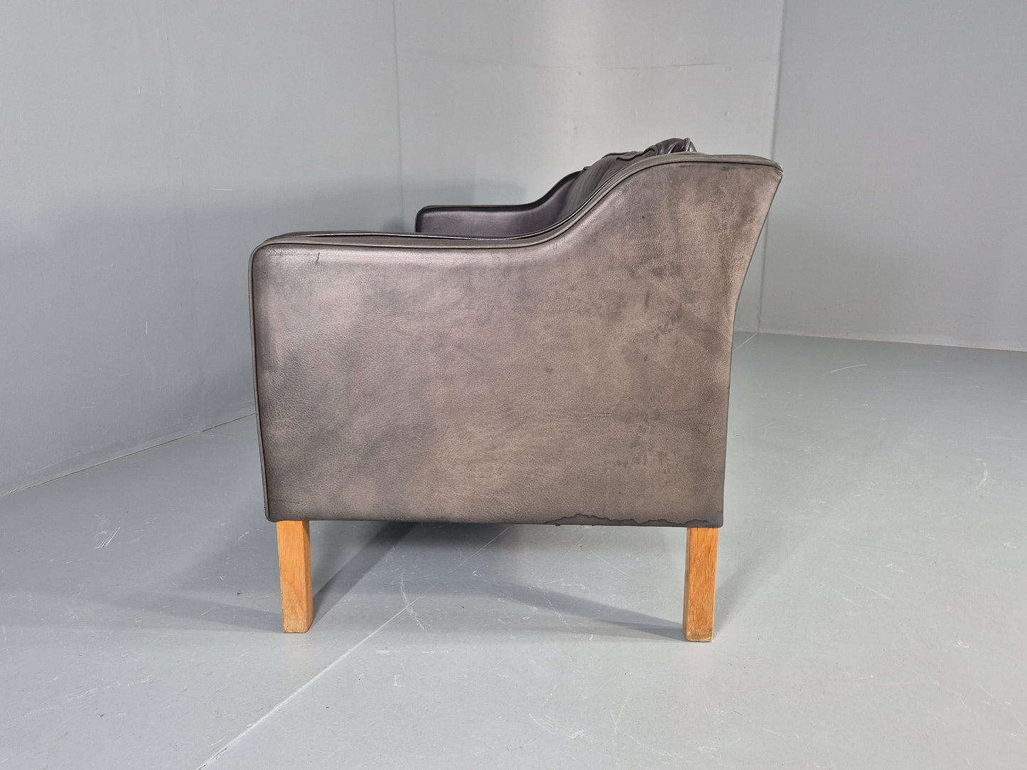 Vintage 3 Seat Sofa Danish 1970s Retro Black Leather Mid Century Modern EB12425