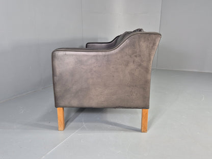 Vintage 3 Seat Sofa Danish 1970s Retro Black Leather Mid Century Modern EB12425