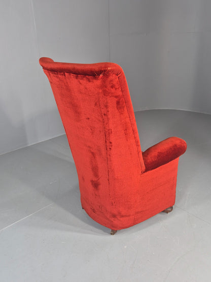 Vintage Rocking Chair Mid Century Red Velour 1950s Retro EB12794