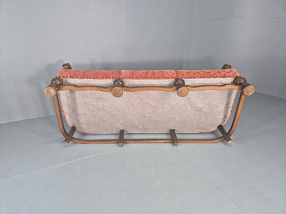 Vintage 3 Seater Sofa Danish Baroque Revival Pink Floral Moquette 1950s EB12698