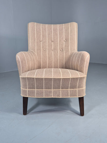 Vintage Danish Mid Century Lounge Chair Grey Cream Stripe 1960s Retro  EB12779