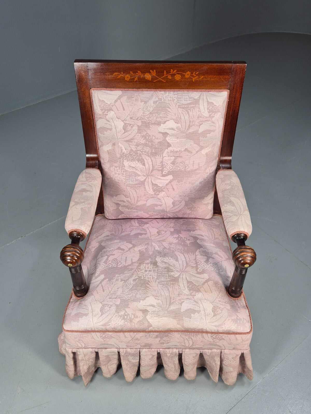Antique Danish Empire Style Lounge Chair Floral Pink Upholstery  EB9039 VCLO