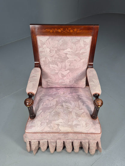 Antique Danish Empire Style Lounge Chair Floral Pink Upholstery  EB9039 VCLO