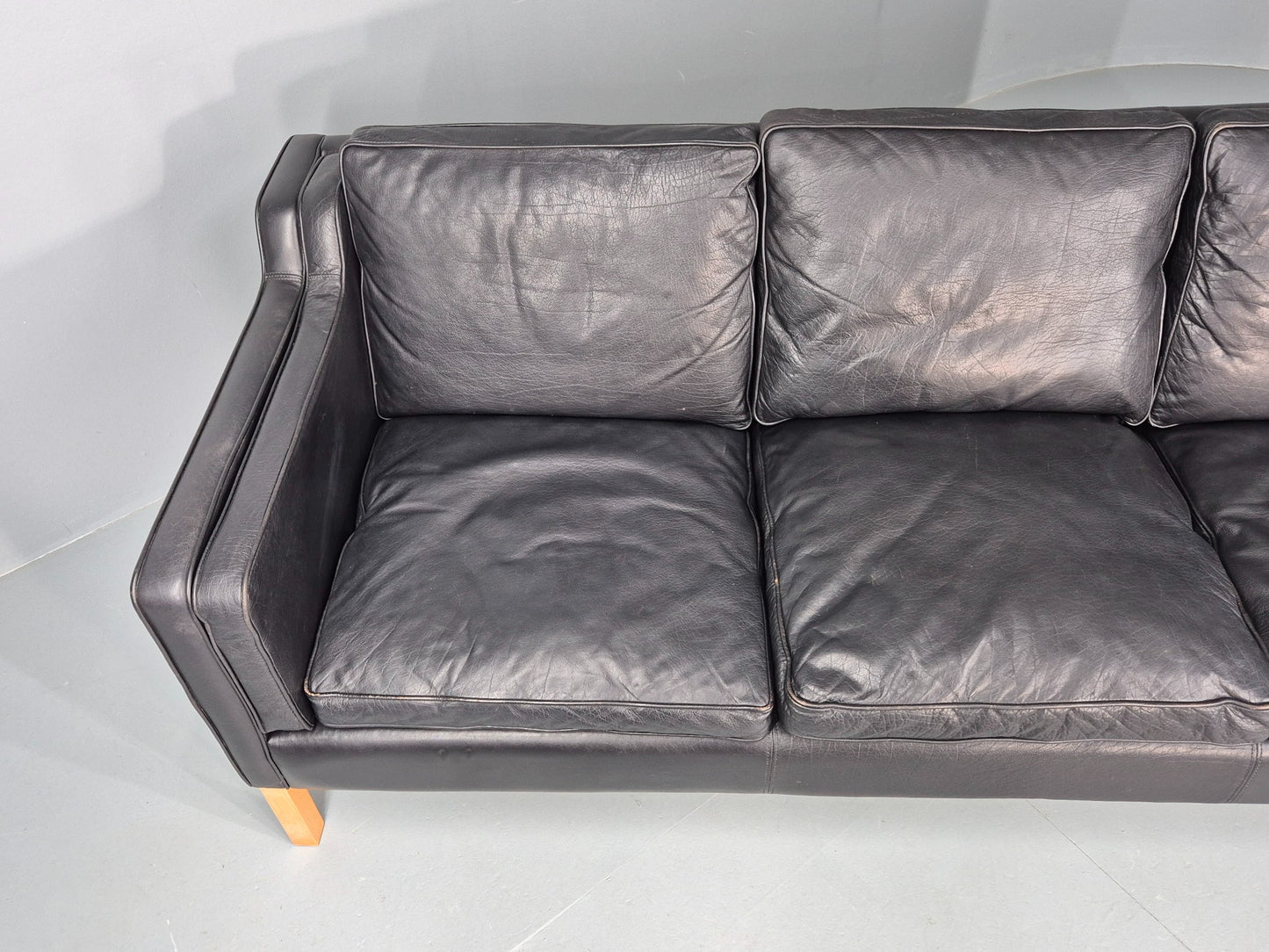 Vintage 3 Seater Sofa Danish Black Leather 1980s Retro MCM Quality EB12434