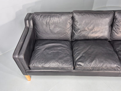 Vintage 3 Seater Sofa Danish Black Leather 1980s Retro MCM Quality EB12434