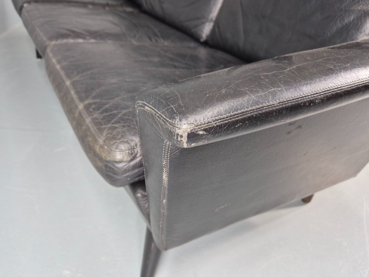 Mid Century 3 Seater Sofa Danish 1960s Black Leather Retro Modern Design EB11355