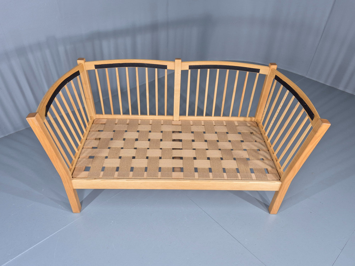 Vintage Swedish 2 Seater Sofa Brdr Andersen Beech Frame Blue 1980s Retro EB12369