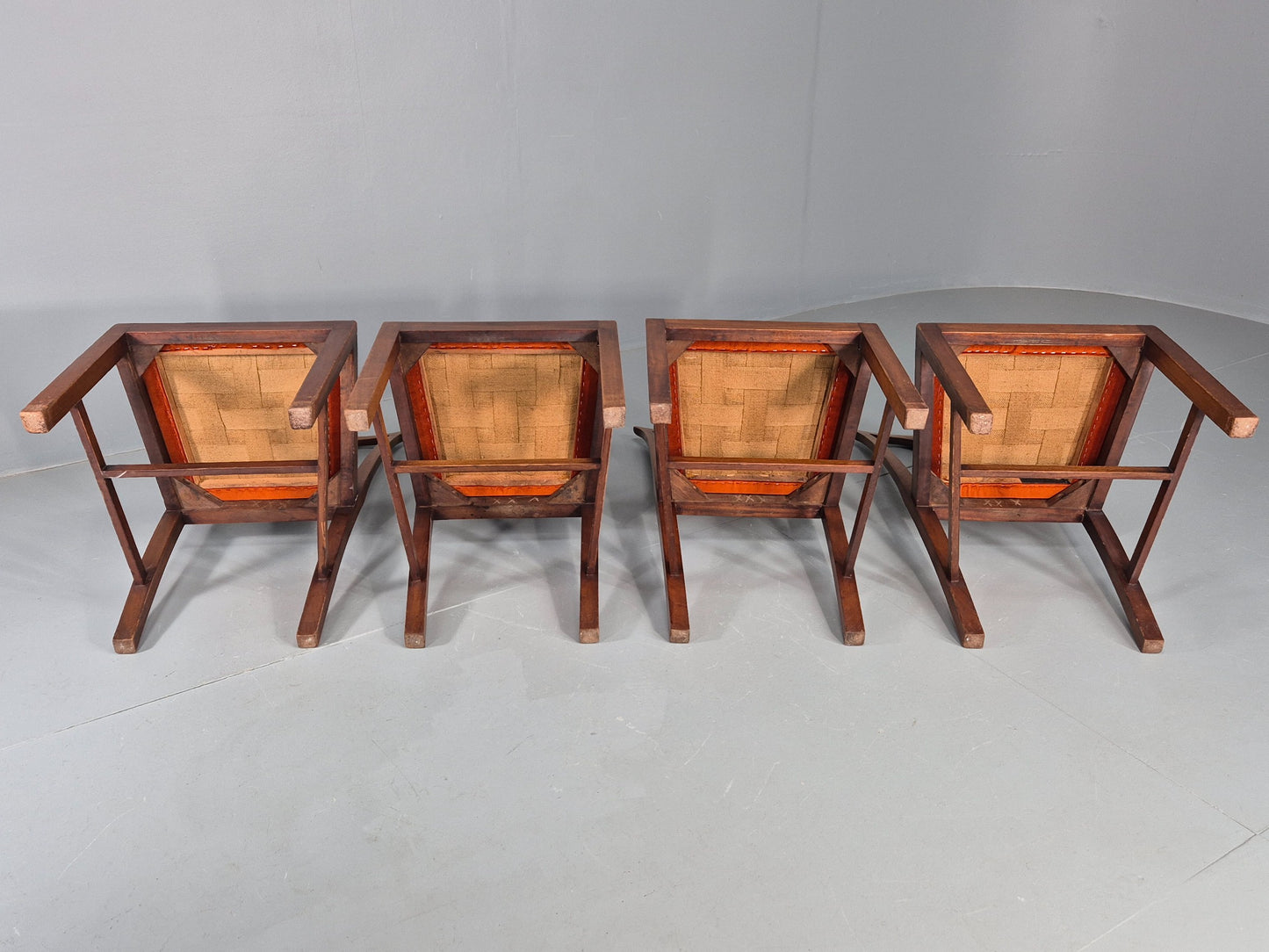 4 Hepplewhite Revival Dining Chairs 1900s Oak New Seat Pads Antique EB11932