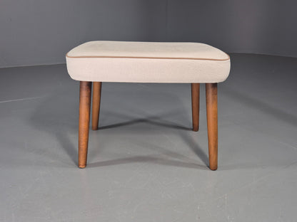 Vintage Mid Century Footstool Danish Cream Vinyl Retro 1960s EB12054