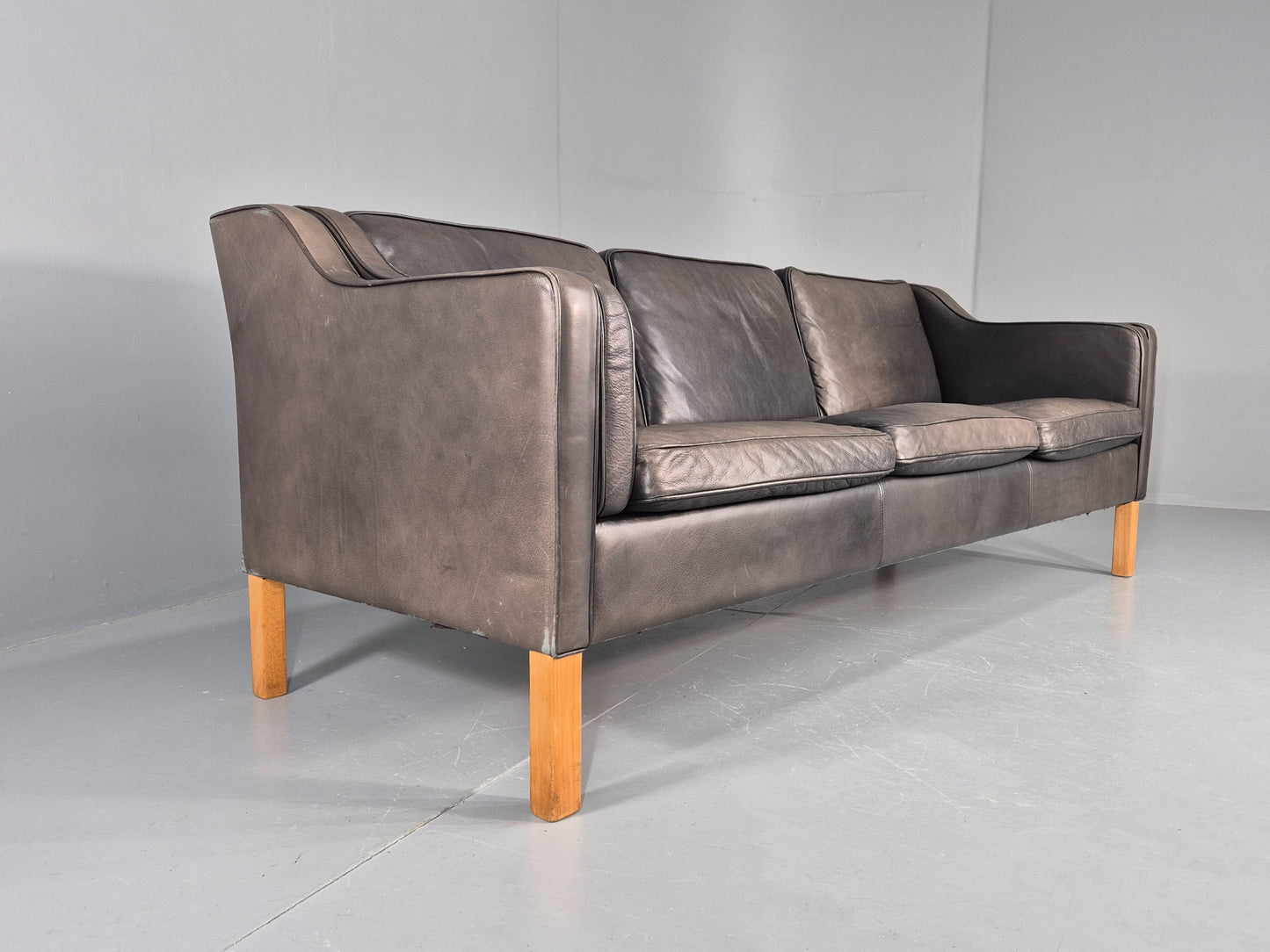 Vintage 3 Seater Sofa Danish Mid Century Black Leather 1970s Retro  EB11628