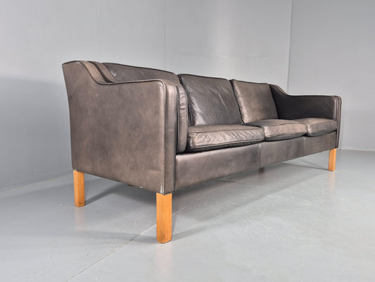 Vintage 3 Seater Sofa Danish Mid Century Black Leather 1970s Retro  EB11628