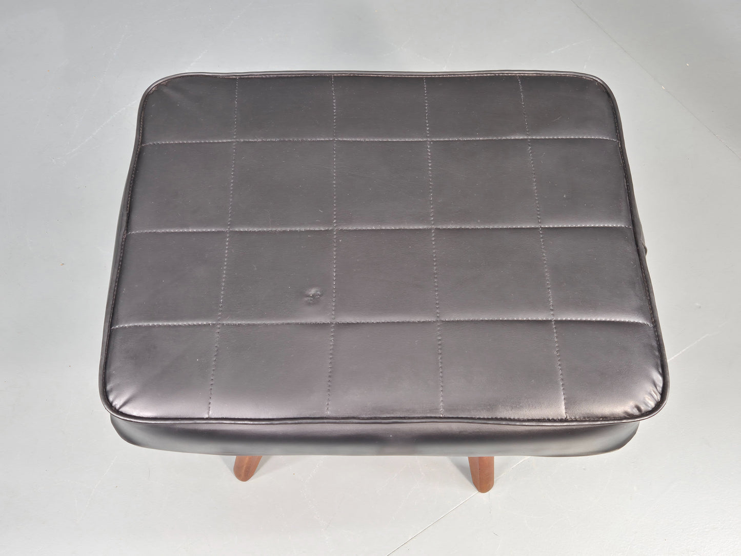 Vintage Mid Century Danish Footstool Black Vinyl Teak Legs 1960s Retro EB12148