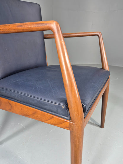 Vintage Mid Century Teak Armchair Blue Leather 1960s Retro EB11895