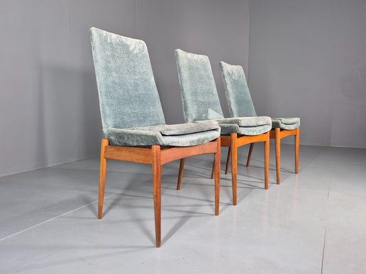 3 Robert Heritage Dining Chairs Archie Shine Blue Chenille Cotton 60s  EB12873