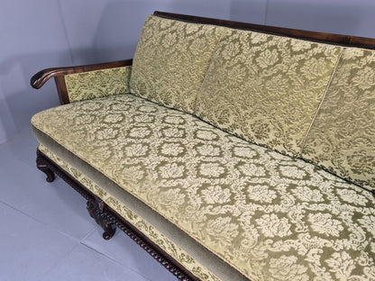 Antique 3 Seater Sofa 1920s Danish Carved Frame Green Moquette  EB12005