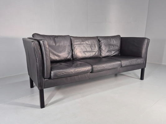 Vintage 3 Seater Sofa Danish Design Black Leather Mid Century Retro EB8627 M3SS