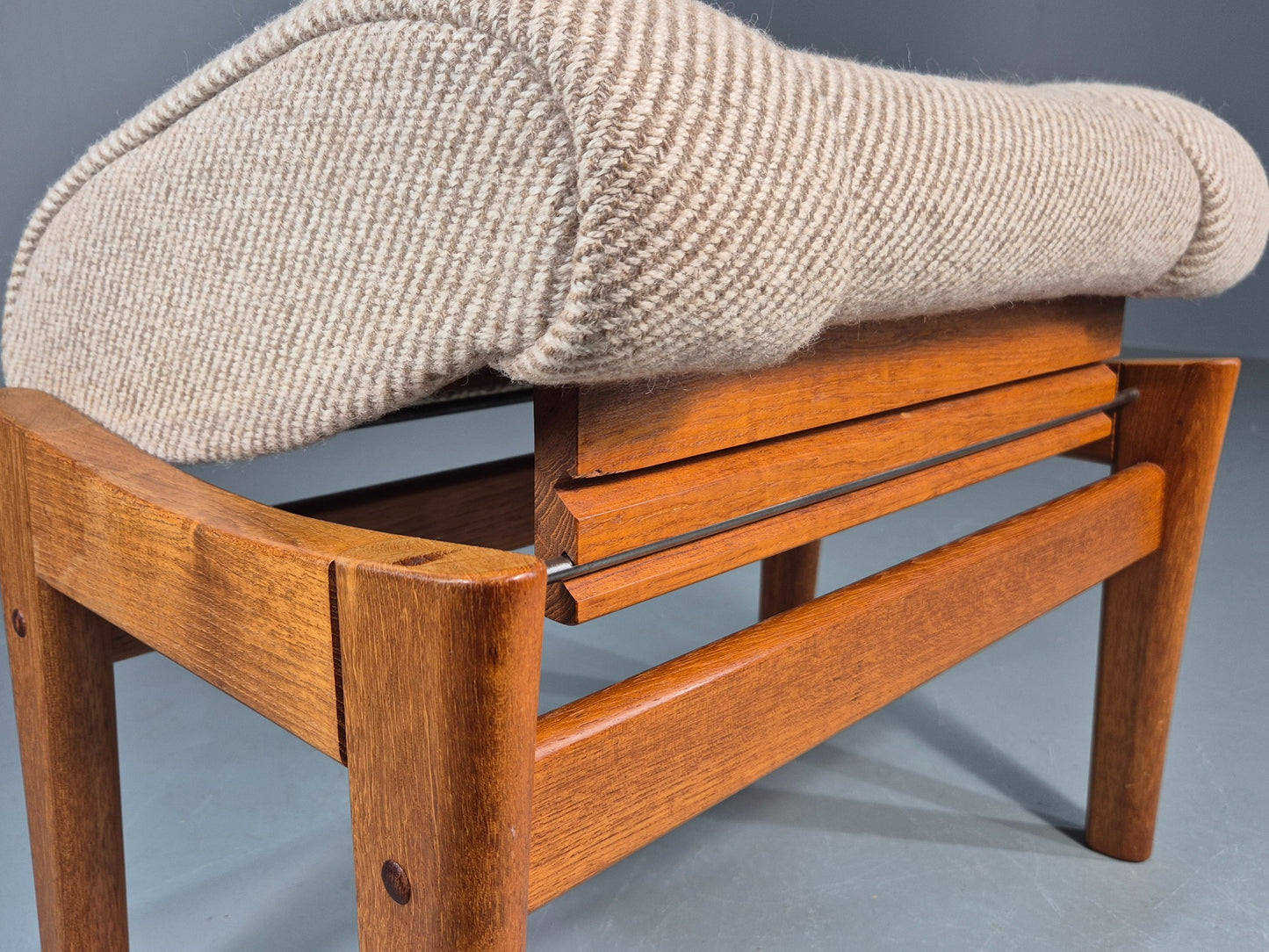 Vintage Mid Century Danish Footstool Teak Cream wool 1970s Retro EB12046