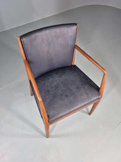 Vintage Mid Century Teak Armchair Blue Leather 1960s Retro EB11898