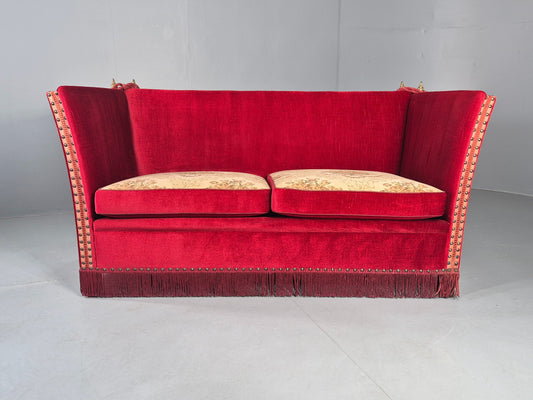 Vintage Danish 2 Seater Sofa Red Knole Style Drop Ends Tassels 1950s EB12760