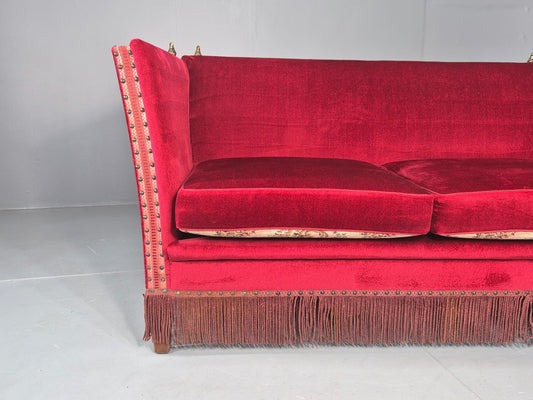 Vintage Danish 2 Seater Sofa Knole Style Red 1950s Tassels Drop End EB12720