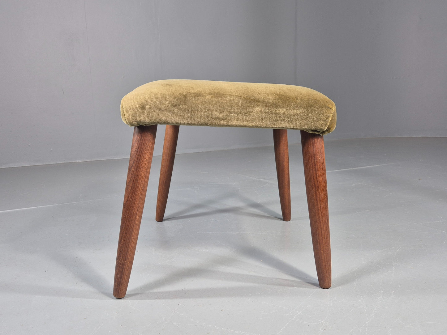 Vintage Danish Mid Century FootStool Teak legs Green Velour 1960s Retro EB12030