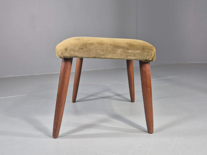 Vintage Danish Mid Century FootStool Teak legs Green Velour 1960s Retro EB12030