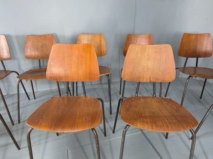 12 Vintage Danish Stacking Industrial Chairs Teak and Steel 1960s Retro EB12402