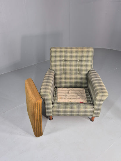 Vintage 1960s Retro Lounge Chair Green and Gold Upholstery EB11829