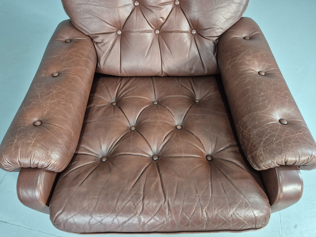 2 Vintage Leather Lounge Chairs 1970s Danish Design Buttoned Retro EB13132