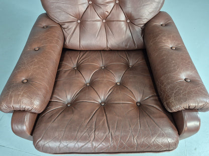 2 Vintage Leather Lounge Chairs 1970s Danish Design Buttoned Retro EB13132