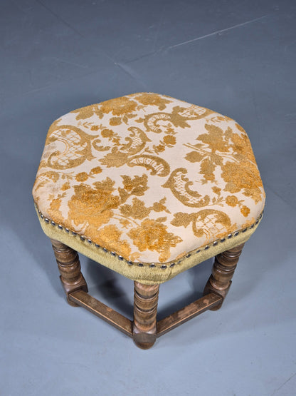 Vintage Danish Baroque Style Hexagonal Form Gold Floral Damask 1950s EB12835