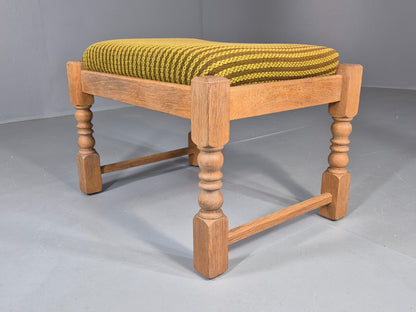 Vintage Kjaernulf Oak Footstool 1970s Danish Retro Green Brown Wool EB12275