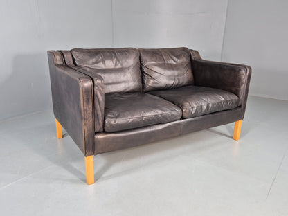 Vintage 2 Seater Sofa Mid Century Danish Leather Retro 1980s EB12227