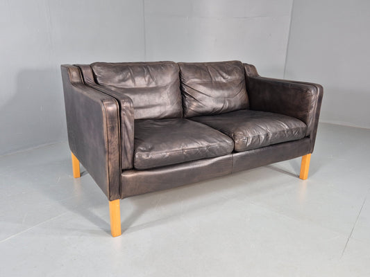Vintage 2 Seater Sofa Mid Century Danish Leather Retro 1980s EB12227