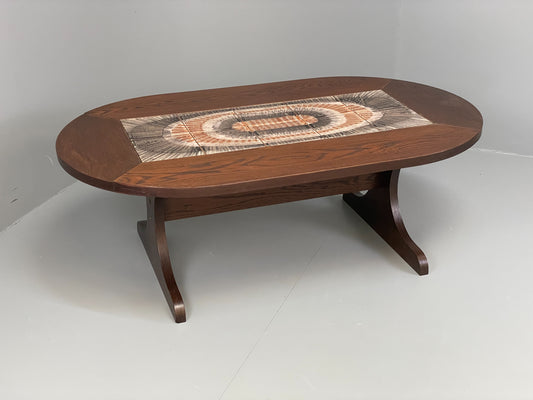 Vintage Coffee Table Tile Topped Oak Retro 1970s Poulsen Style Tiles EB10881
