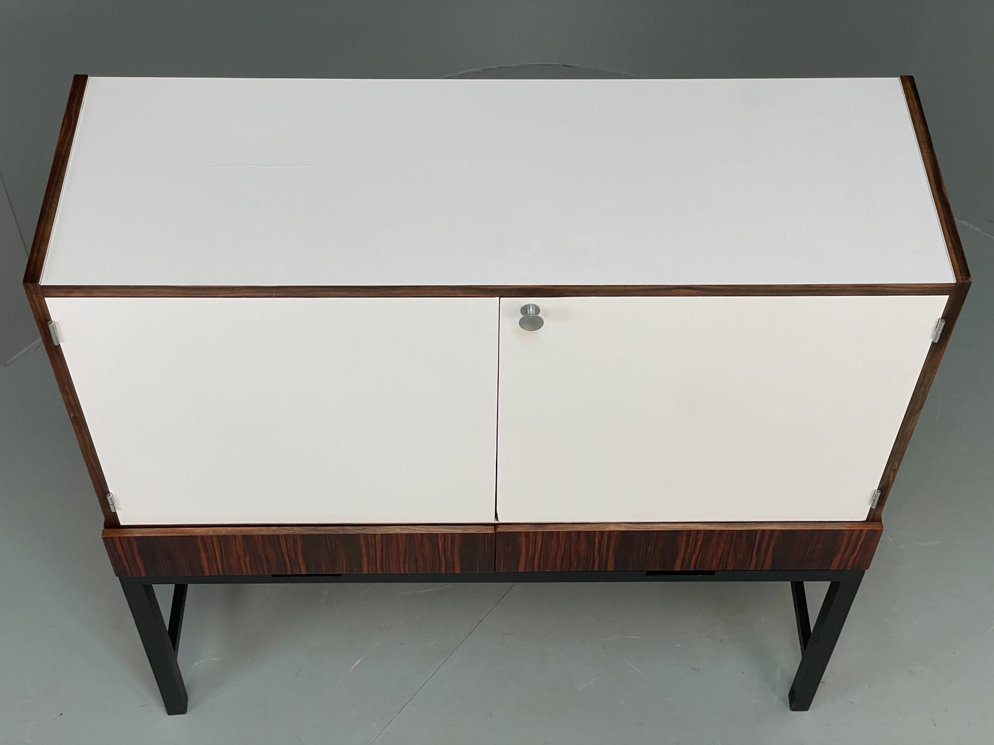 Vintage Cabinet White Formica Darkwood Retro 1960s Shelving Mid Century EB12517
