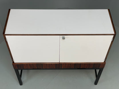 Vintage Cabinet White Formica Darkwood Retro 1960s Shelving Mid Century EB12517