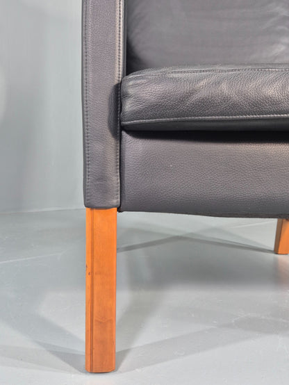 Vintage Skippers Wing Back Lounge Chair 1970s Retro Danish Black Leather EB12361