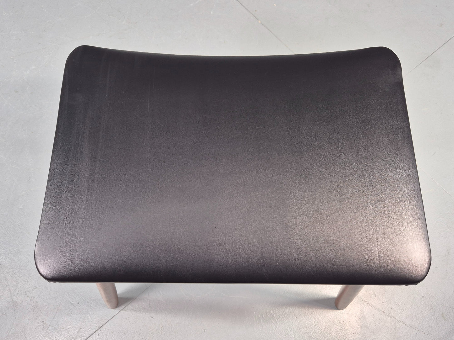 Vintage Danish Mid Century Footstool Black Vinyl Beech Legs 1960s Retro EB12157