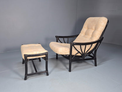 Vintage Japanned Bamboo Lounge Chair and Footstool 1980s Retro EB10718 VBER0