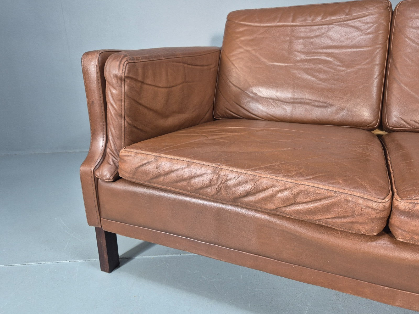 Mid Century Two Seater Leather Sofa Danish 1970s Retro Vintage EB10923 M2SS6