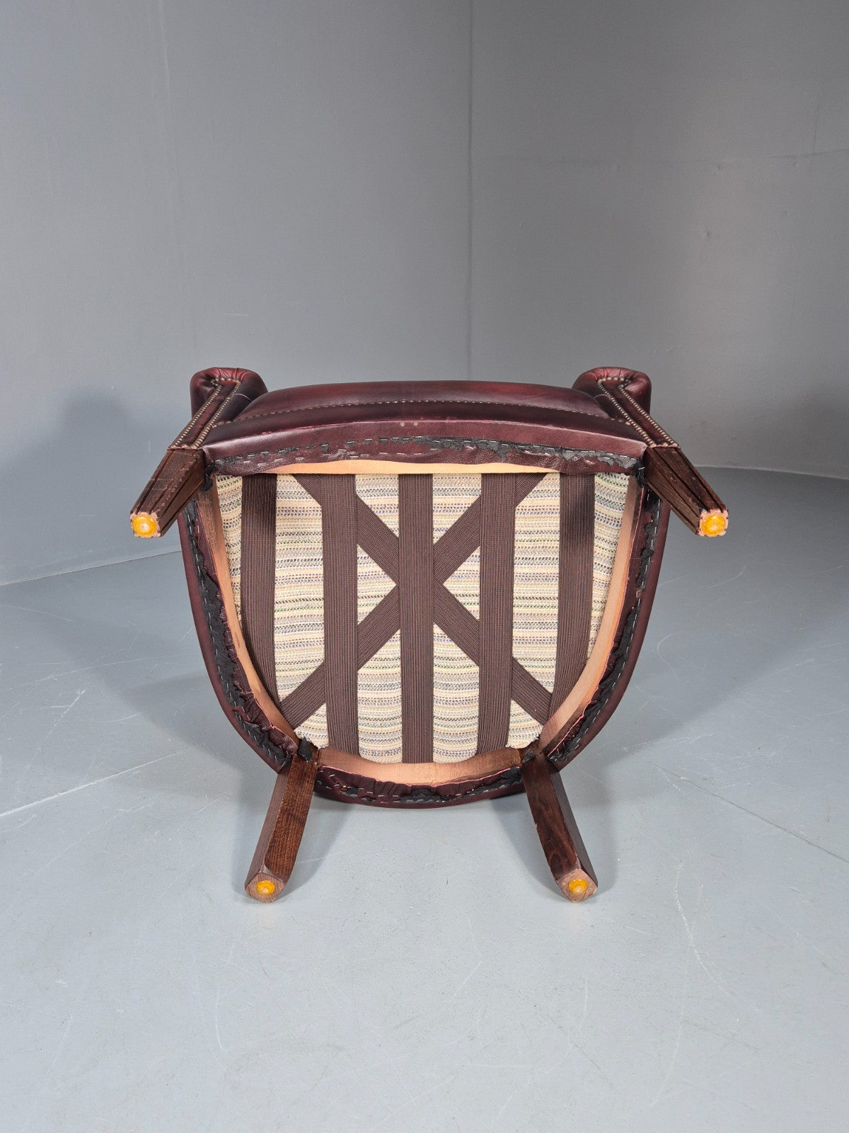 Leather Club Chair Danish Vintage Oxblood Buttoned 1980s Repro EB10756 VLEA8