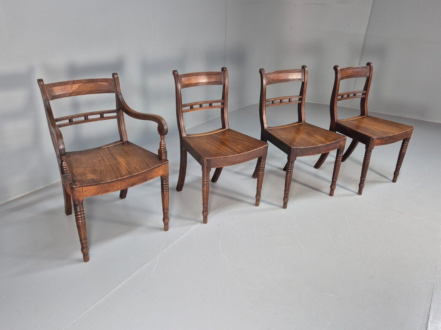 4 Antique Ball Back Walnut Dining Chairs Regency Style EB9146 VDIN - UKDK FURNITURE