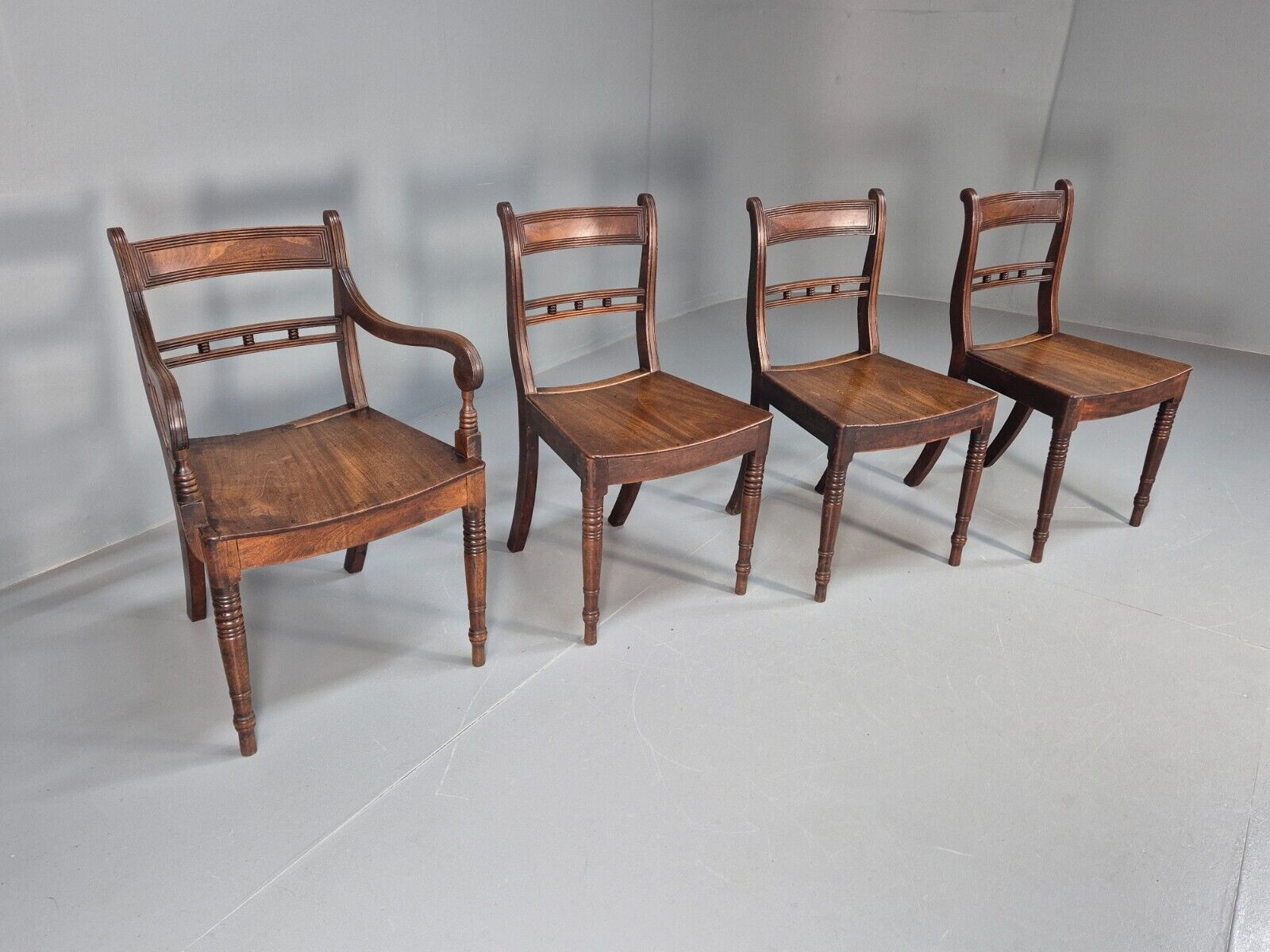 4 Antique Ball Back Walnut Dining Chairs Regency Style EB9146 VDIN - UKDK FURNITURE