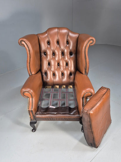 Vintage Leather Wingback Queen Anne Chair Brown 1980s Retro EB9543 VLEA - UKDK FURNITURE