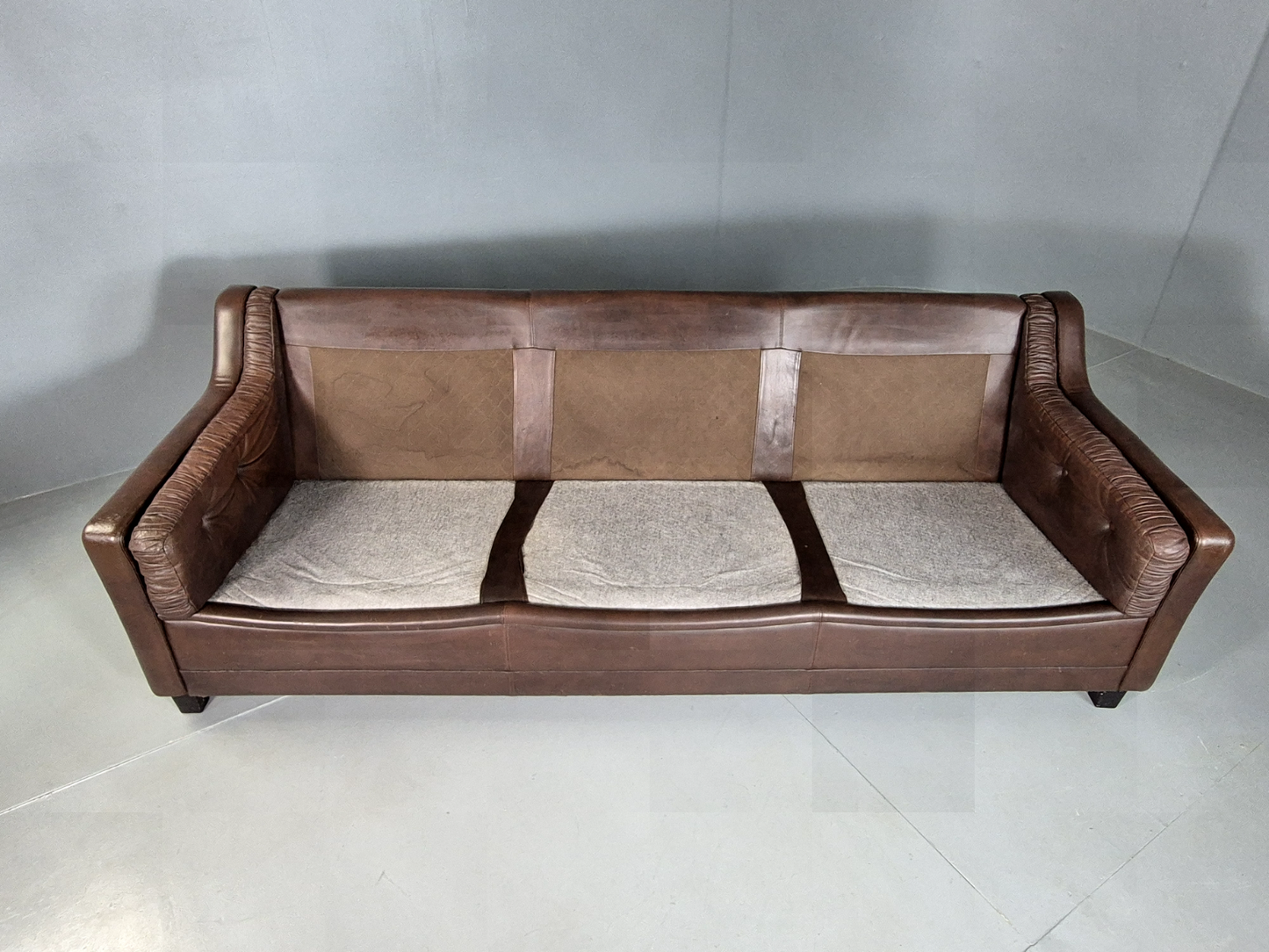 Vintage Danish 3 Seat Sofa Brown Leather 1970s Retro MCM EB6986 M3SS - UKDK FURNITURE