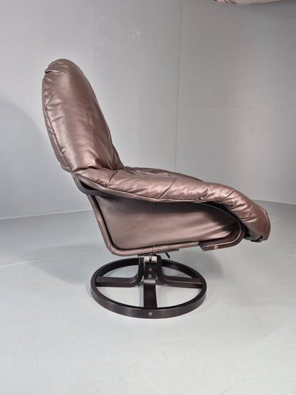 Swivel and Rock Bentwood Chair Danish Leather Vinyl  1980s Vintage EB11414 MBEN6